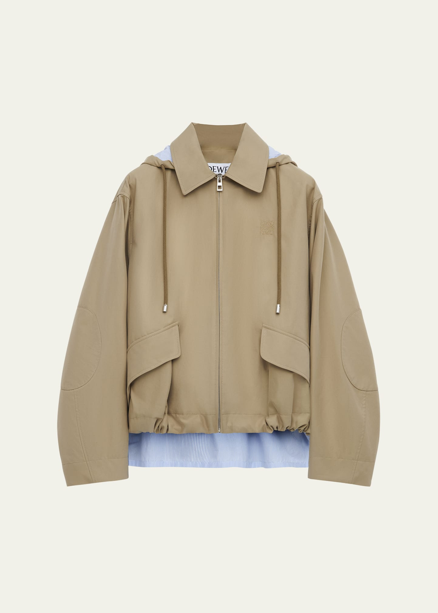 Striped Lining Slit-Back Hooded Jacket - 1