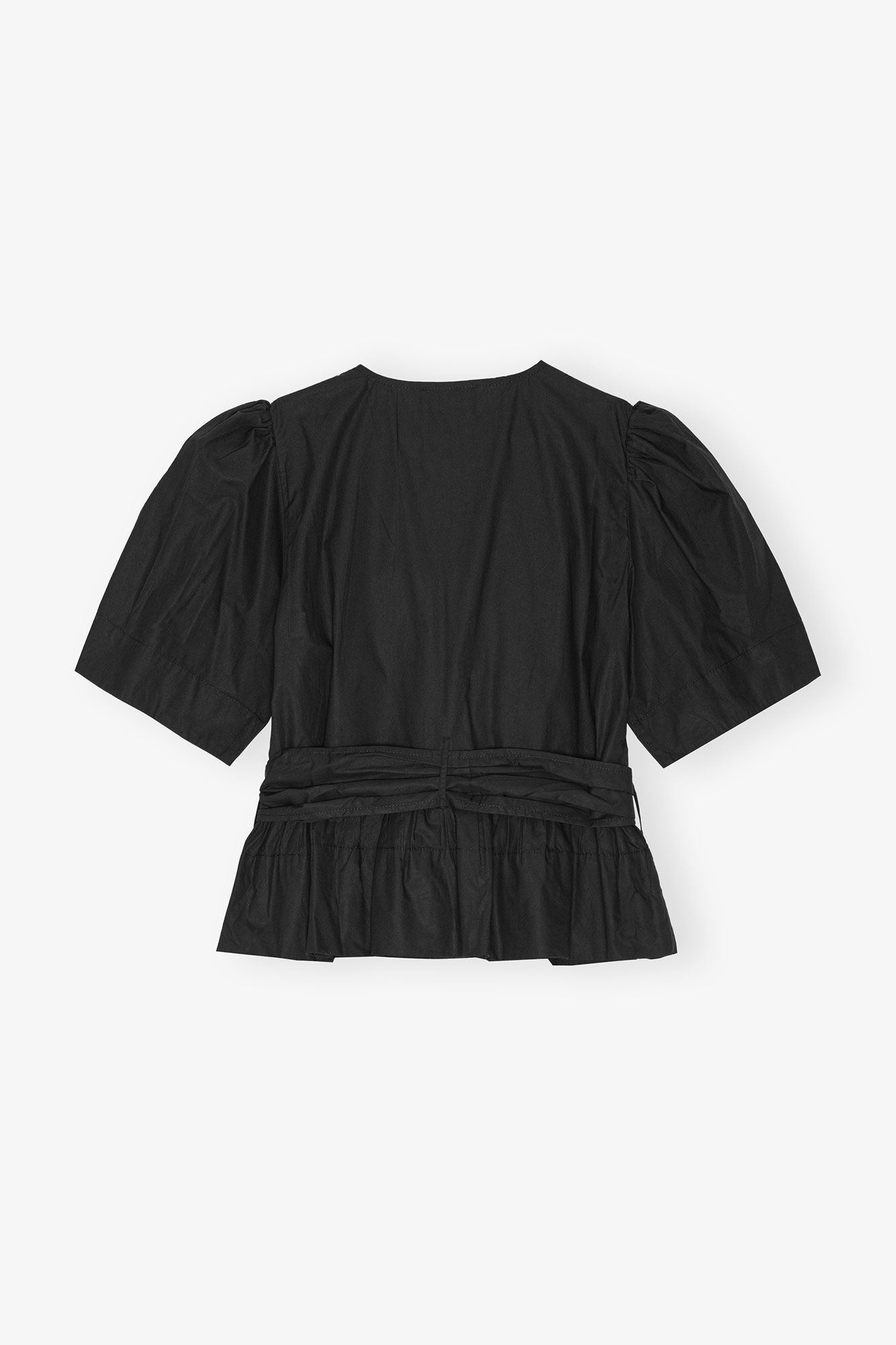 BLACK WASHED STRETCH COTTON TIE STRAP BLOUSE - 7