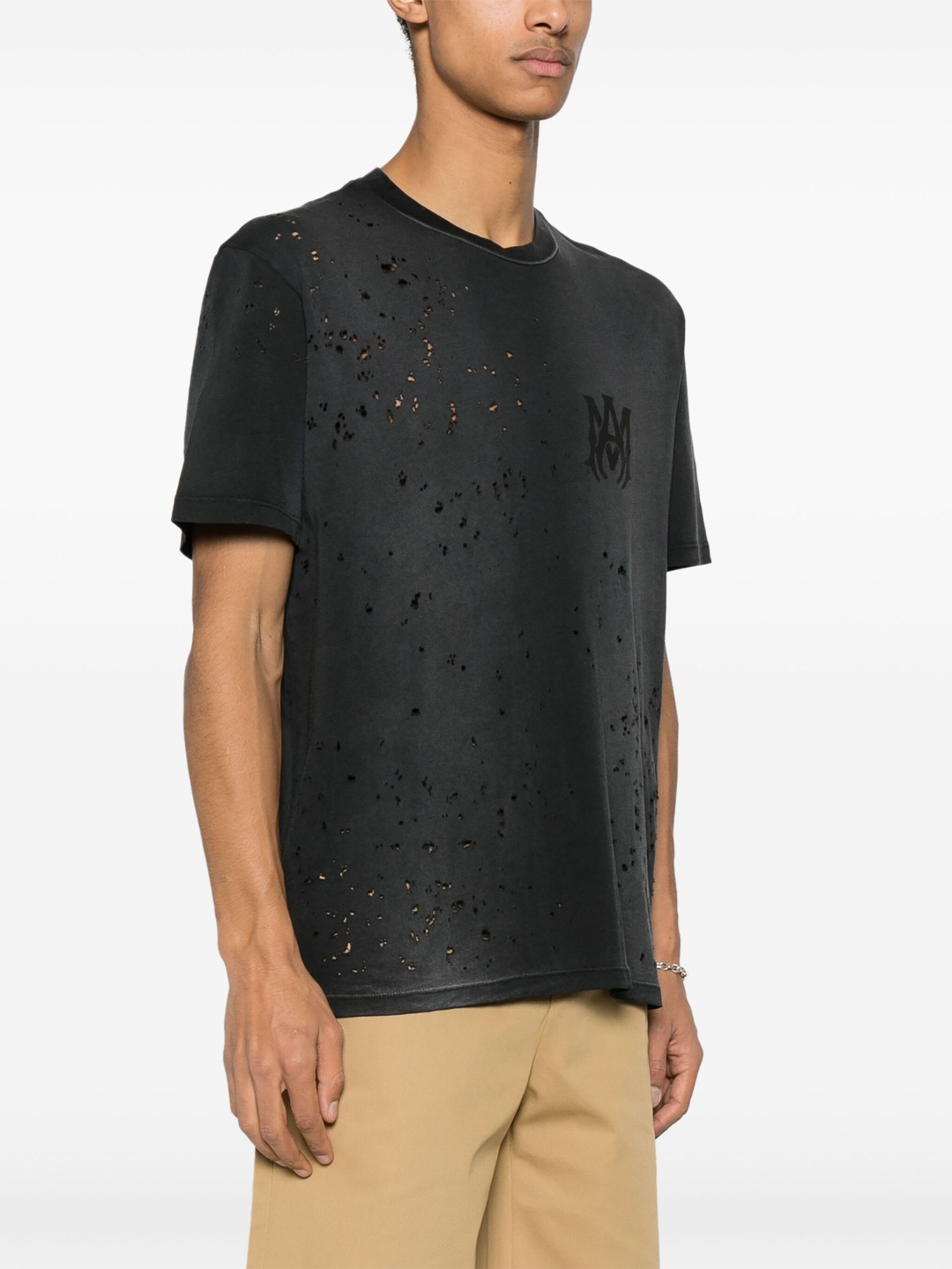 Black MA Logo Print Distressed T-Shirt - 3