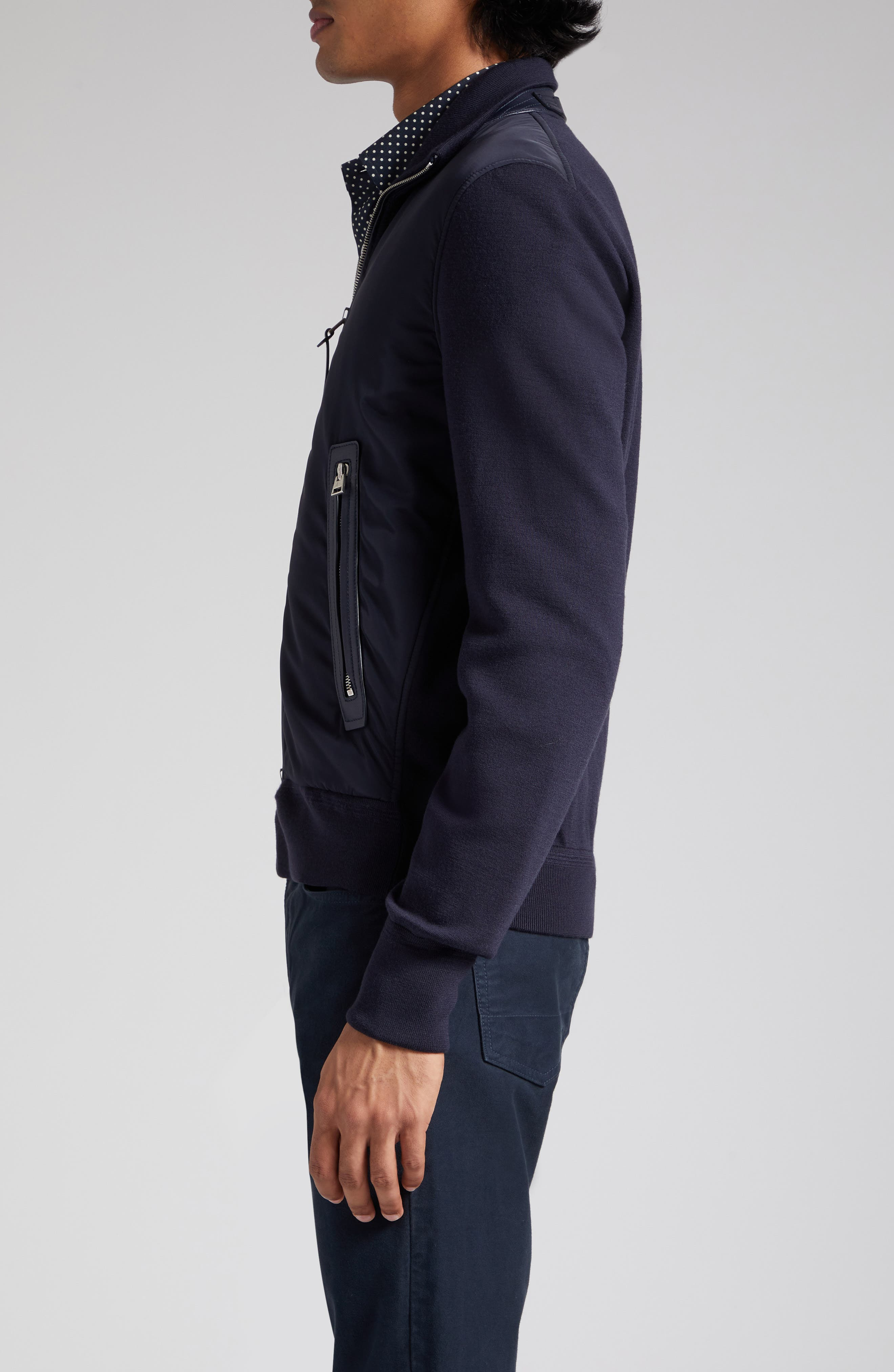 Mixed Media Funnel Neck Zip Sweater - 4