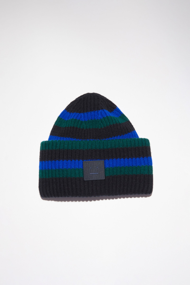Striped Face Beanie - Black/blue 1