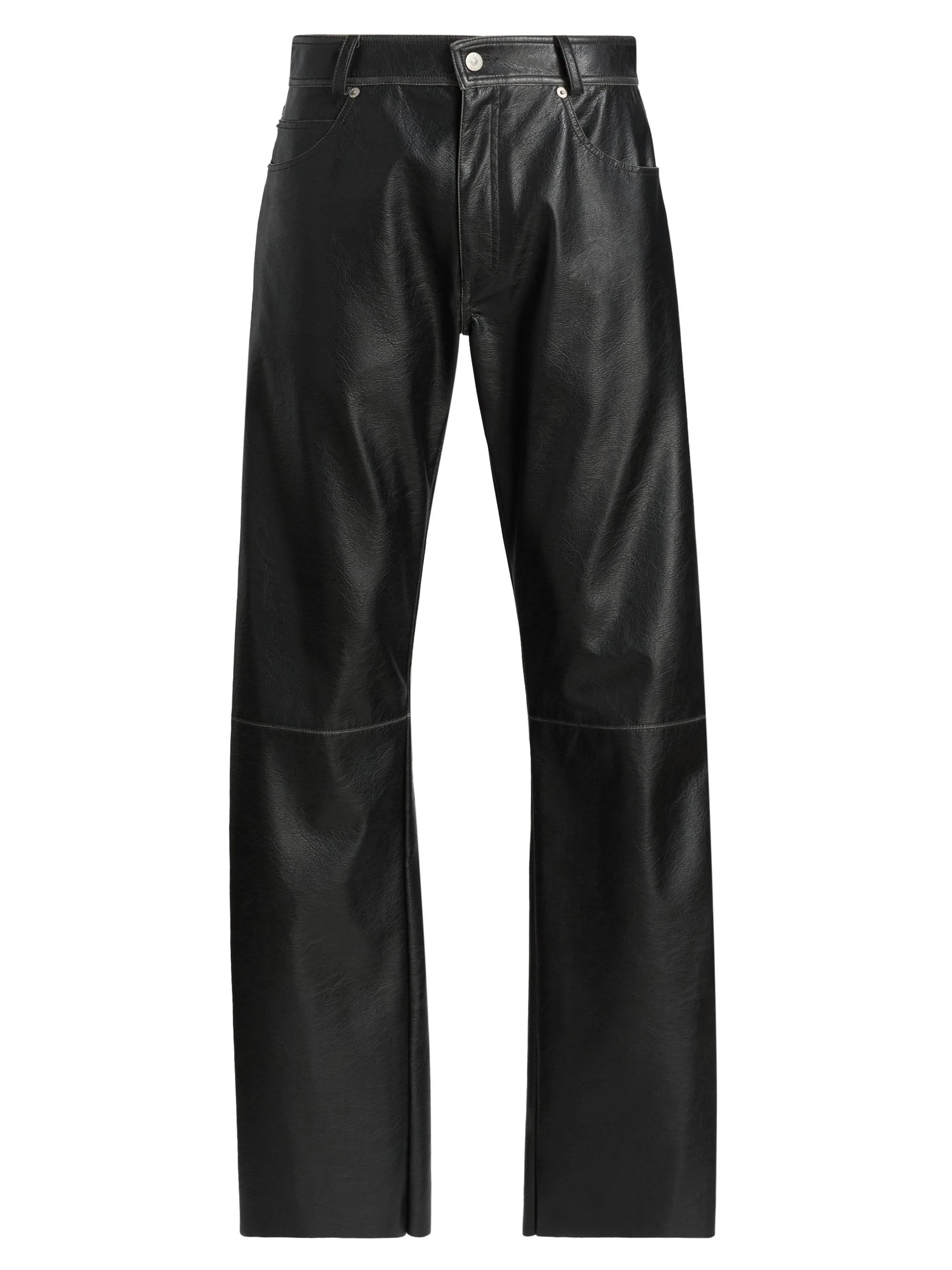 Men's Faux-Leather Straight-Leg Pants - Black - 1