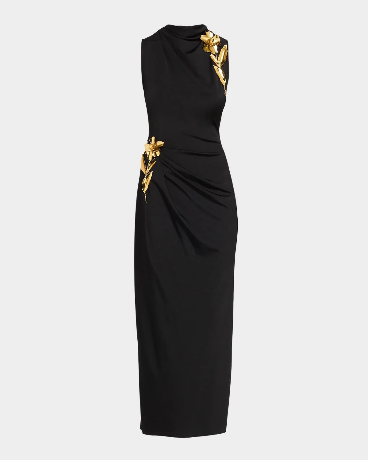 3D Metallic Flower Draped Jersey Midi Dress - 1