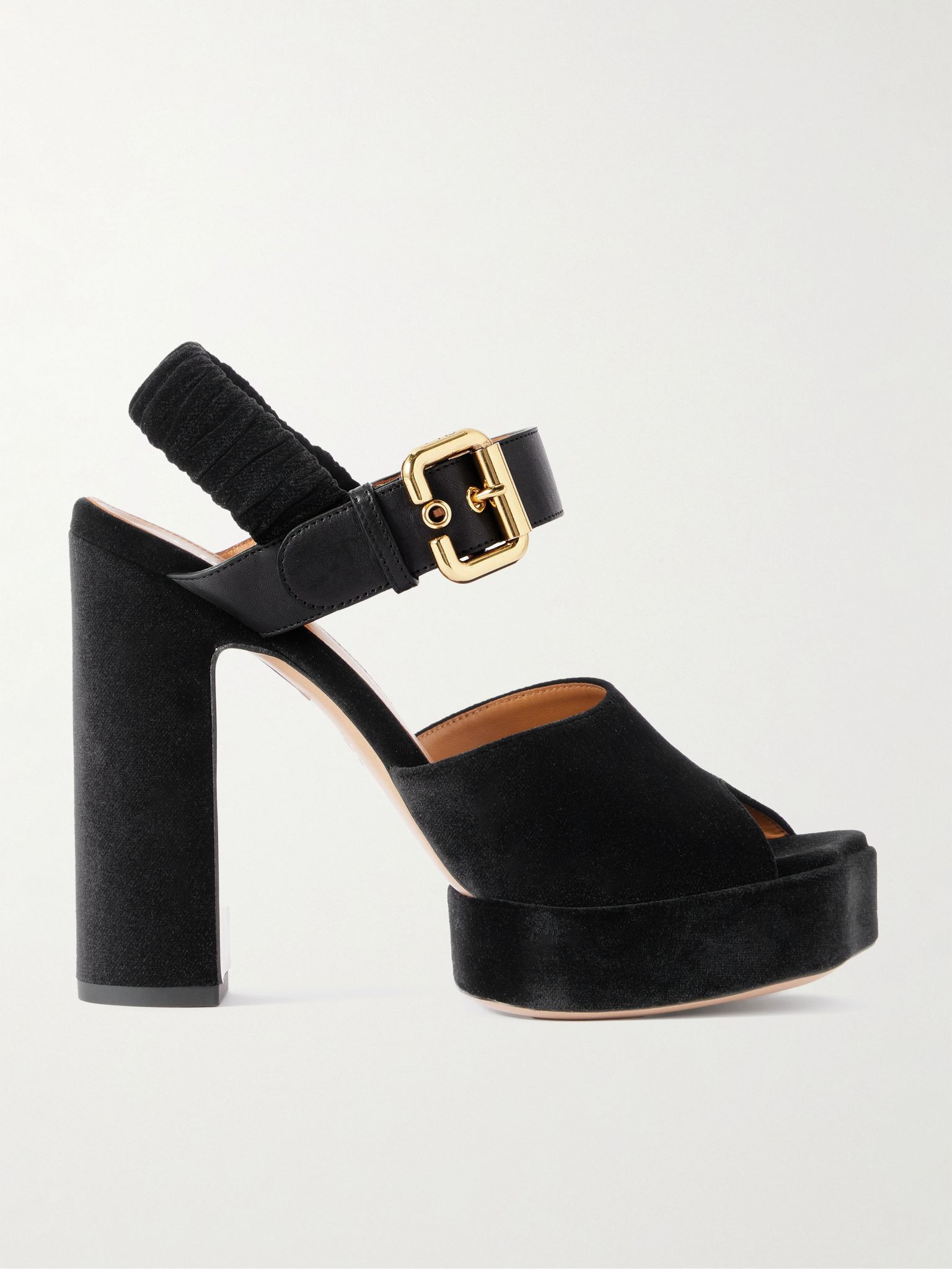Paddington leather-trimmed velvet platform sandals Black - 1