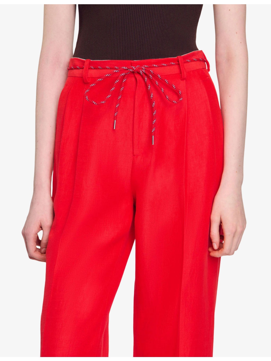 Removable-Belt High-Rise Linen-Blend Trousers - 5