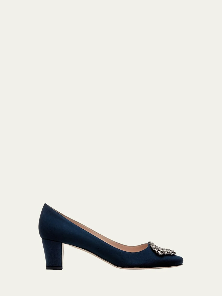 Okkatto Crystal Silk Block-Heel Pumps - 1