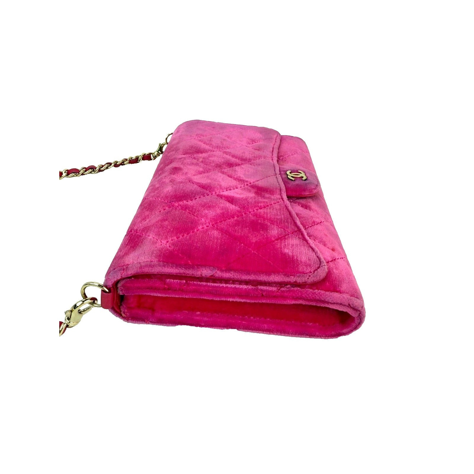 Chanel Velvet Quilted Timeless Fuchsia Wallet on a Chain Clutch Bag - 16