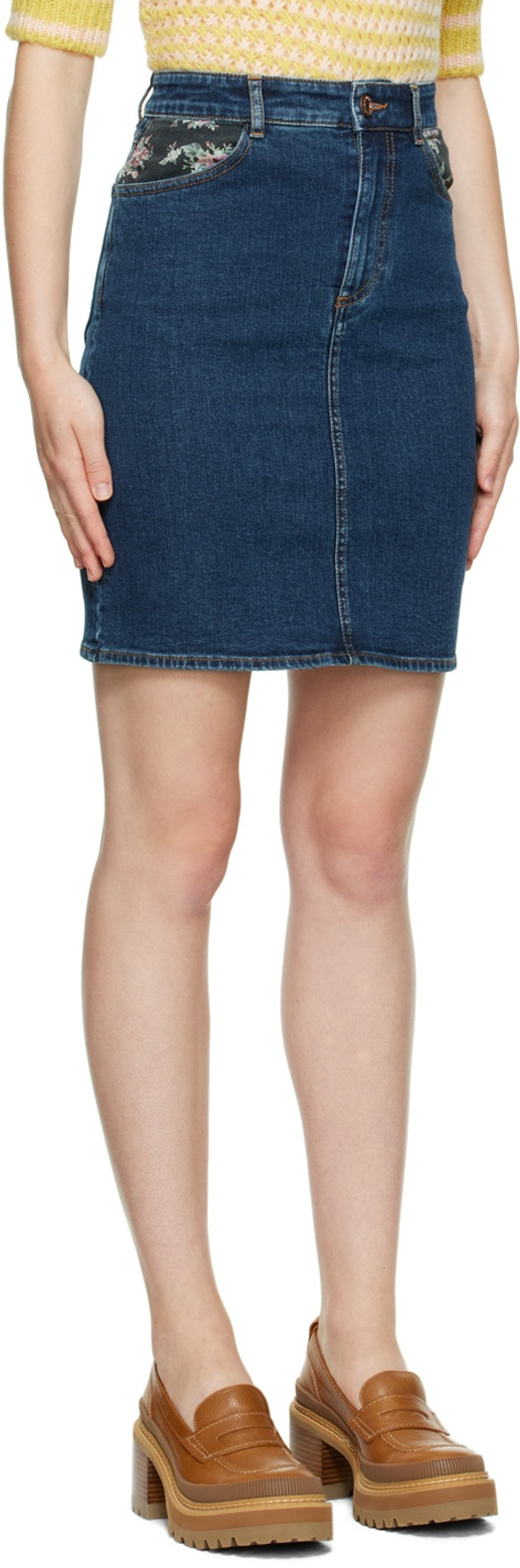 See by Chloé Blue Floral Print Denim Miniskirt outlook