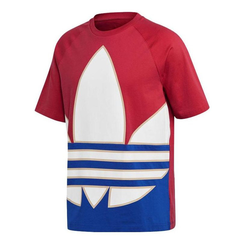 Men's adidas originals Colorblock Large Logo Round Neck Casual Short Sleeve Red T-Shirt GE6222 1