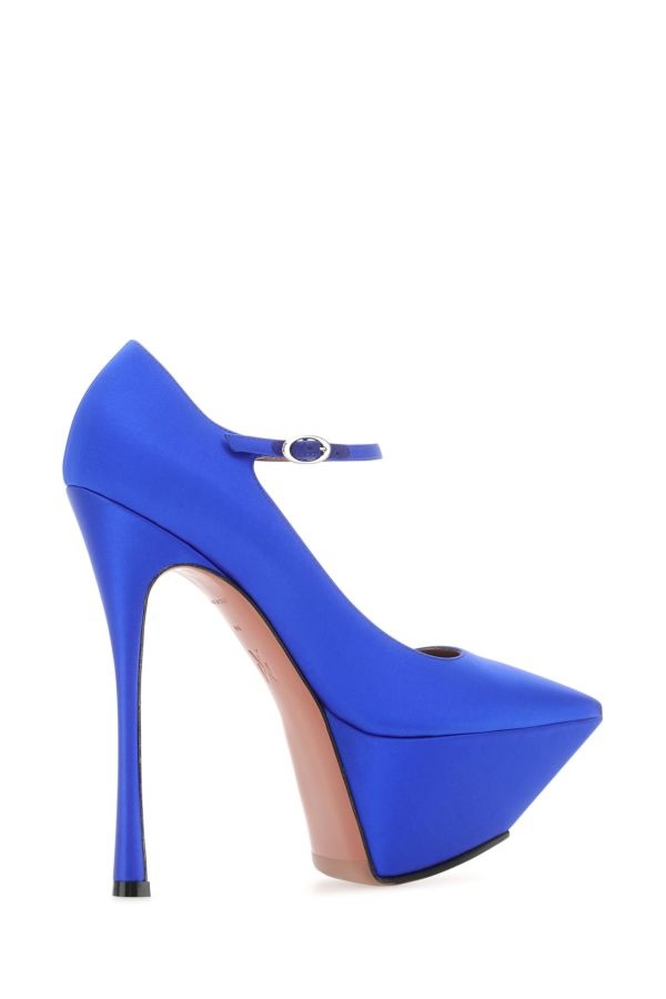 Amina Muaddi Woman Electric Blue Satin Yigit Pumps - 3