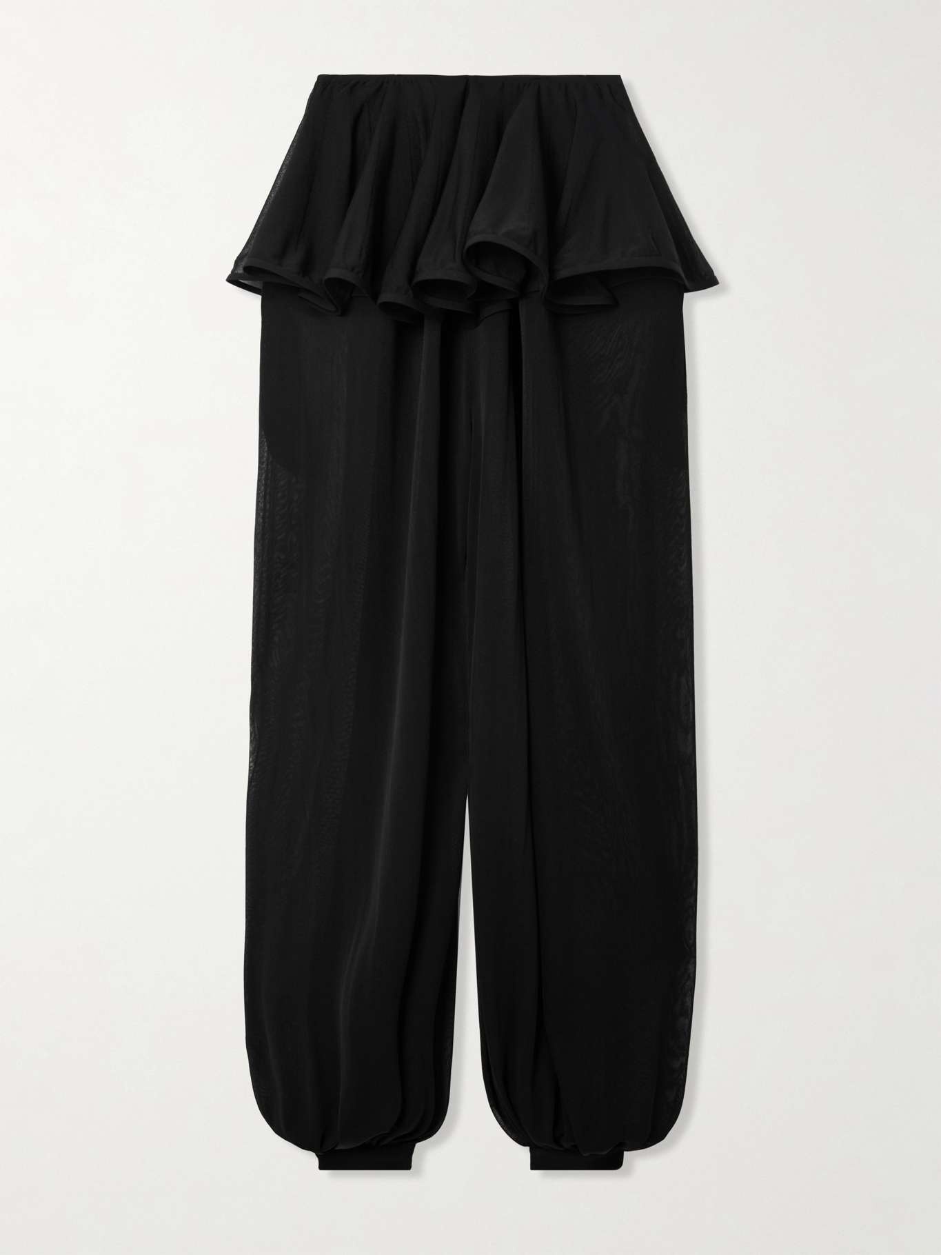 Alaïa Pleated georgette peplum tapered pants Black