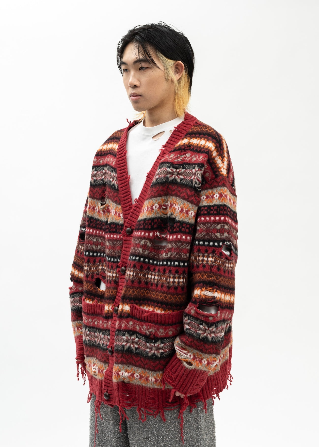 RED OVERSIZED FAIR-ISLE CARDIGAN - 3