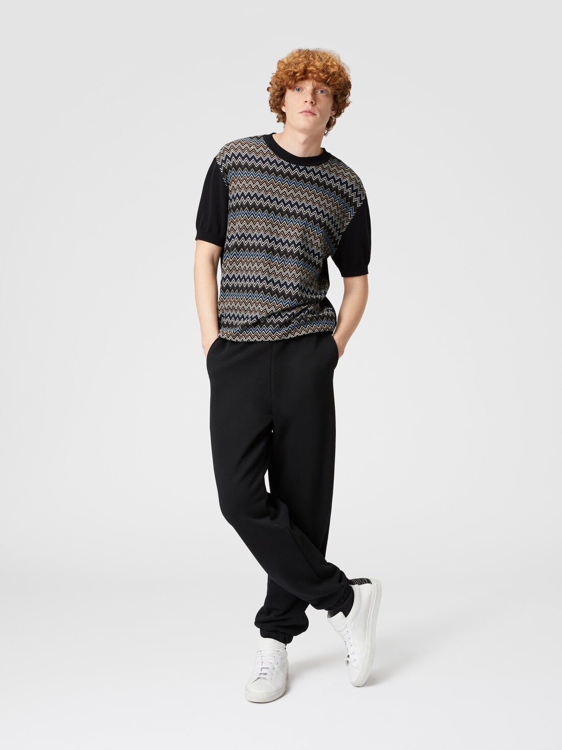 Cotton fleece joggers with knitted insert - 4