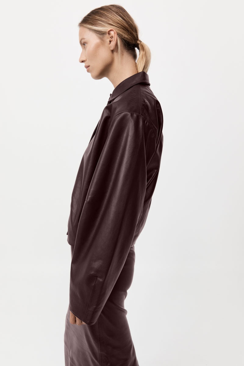 Cocoon Leather Jacket - Bordeaux - 5