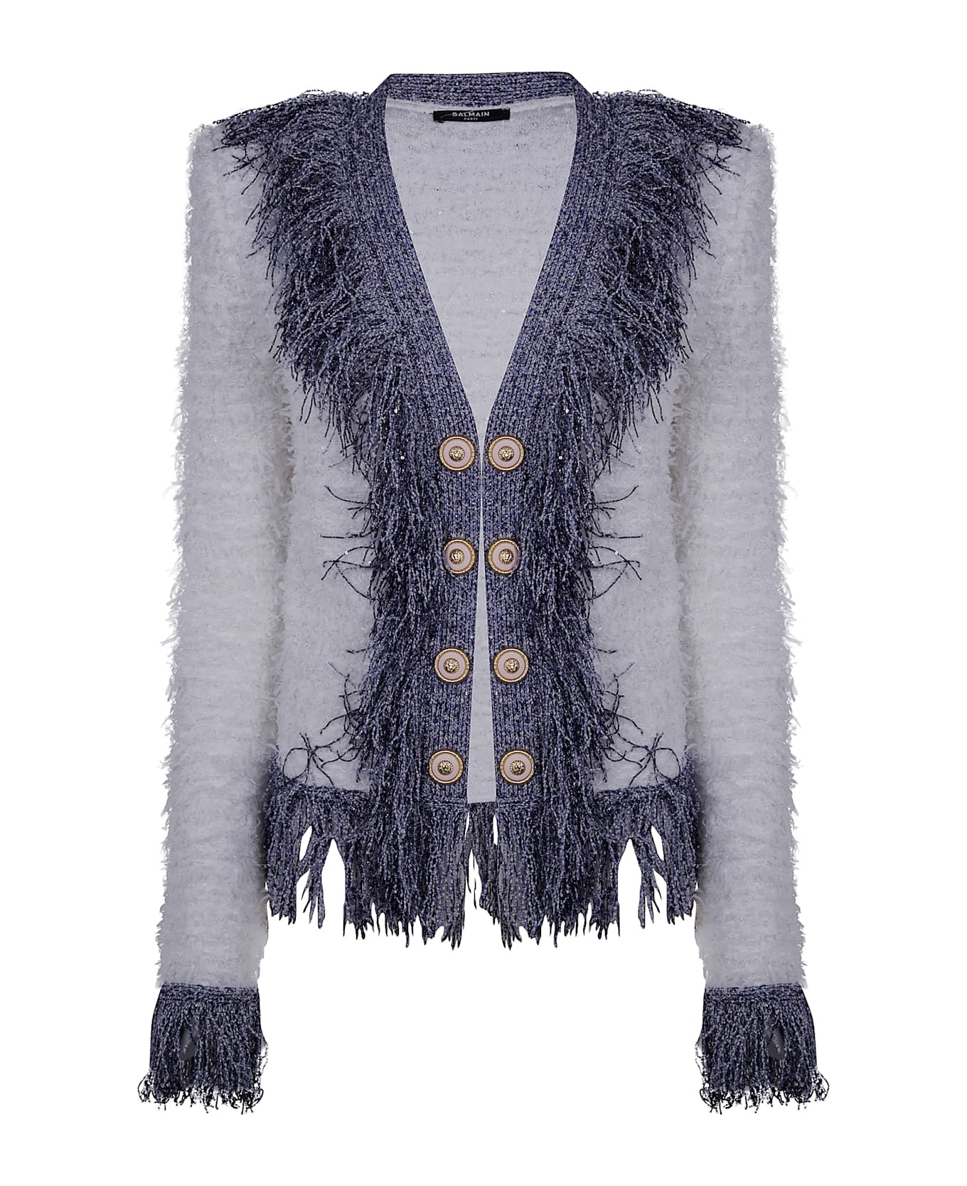 ジャケット BALMAIN COLLARLESS GLITTERED FRINGED TWEED JKT Balmain Collarless Glittered Fringed Tweed Jkt | italist