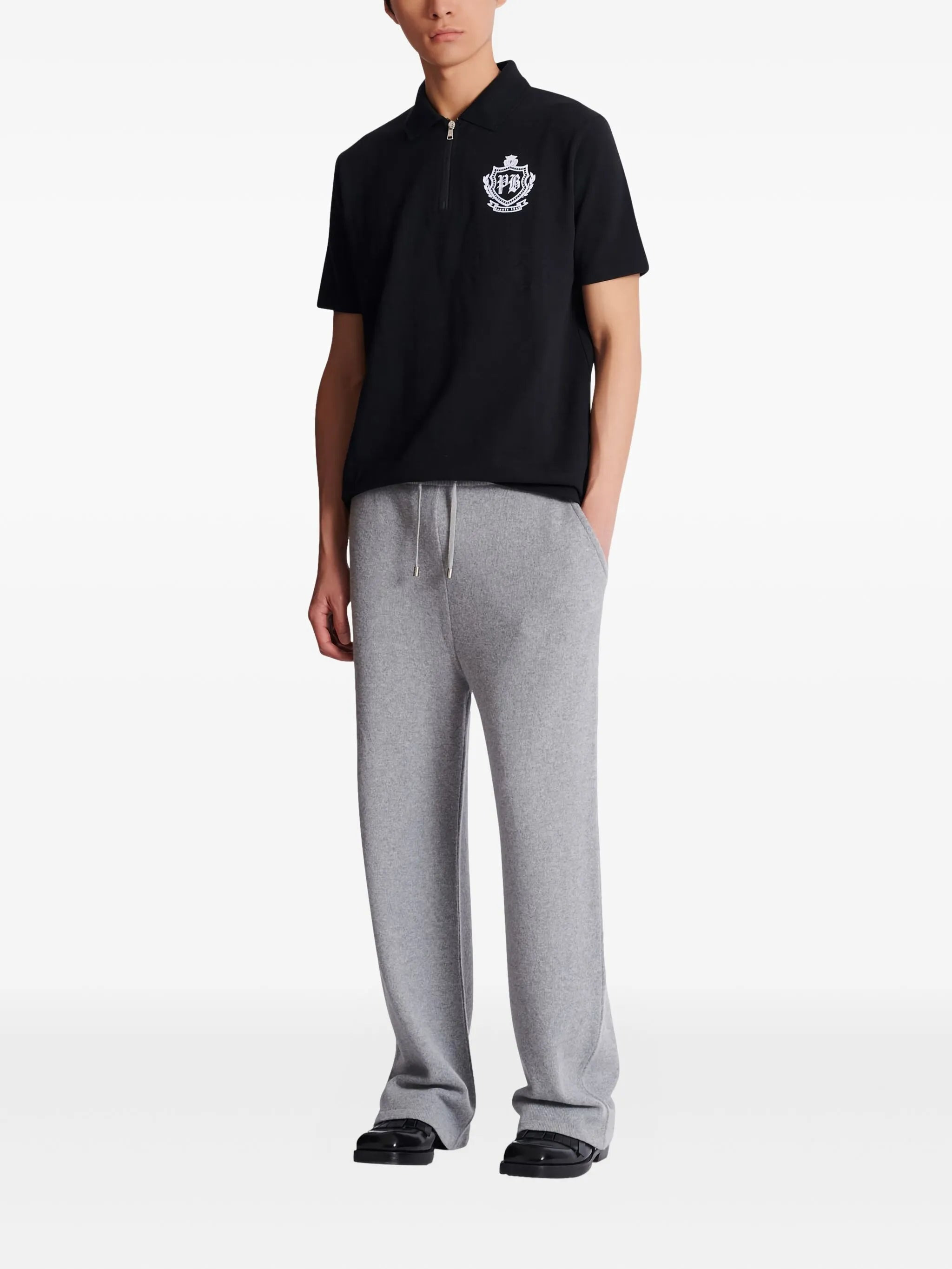 Balmain Emblem-embroidered Half-zip Polo Shirt - 3