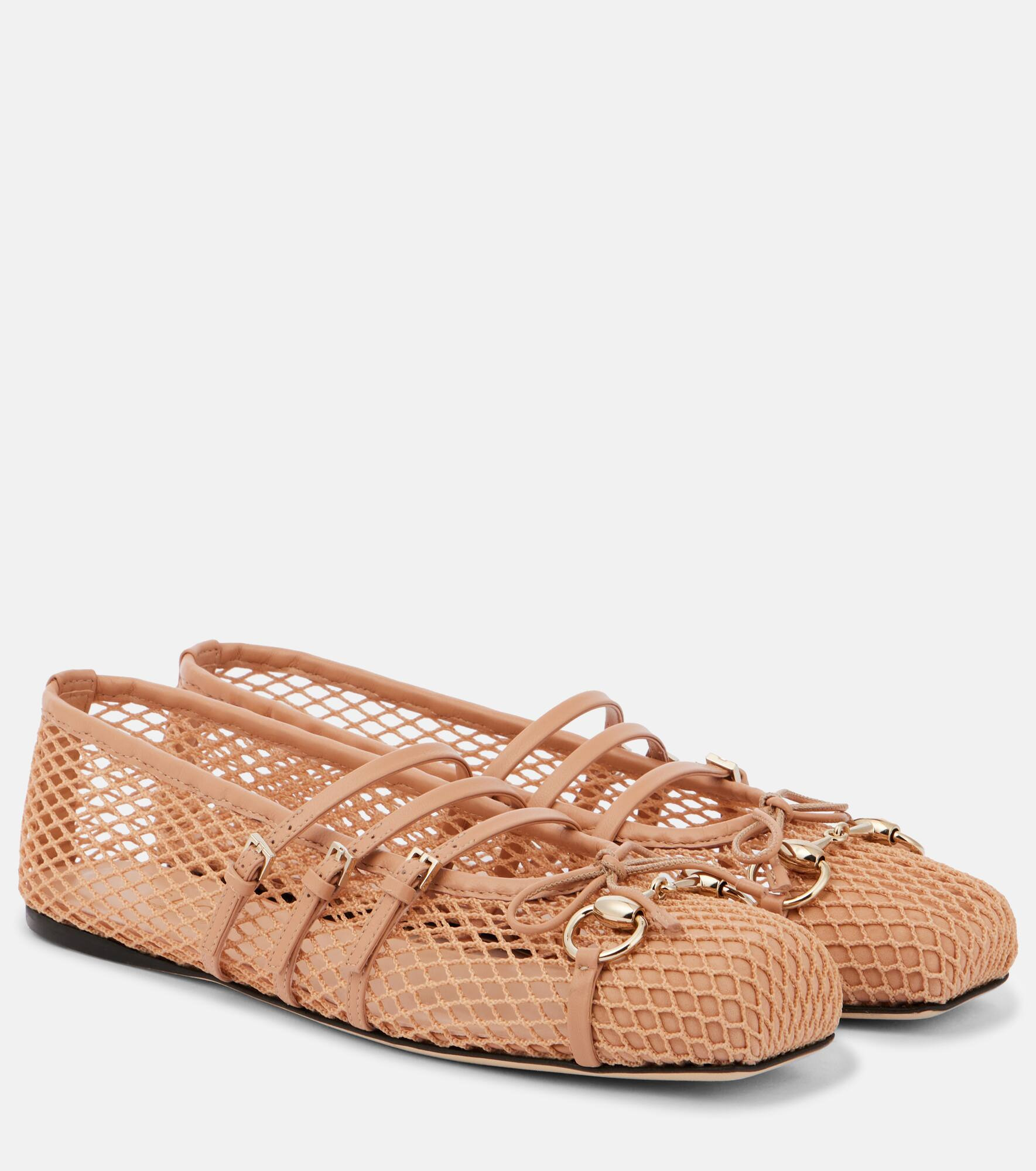 Horsebit leather-trimmed mesh ballet flats - 1