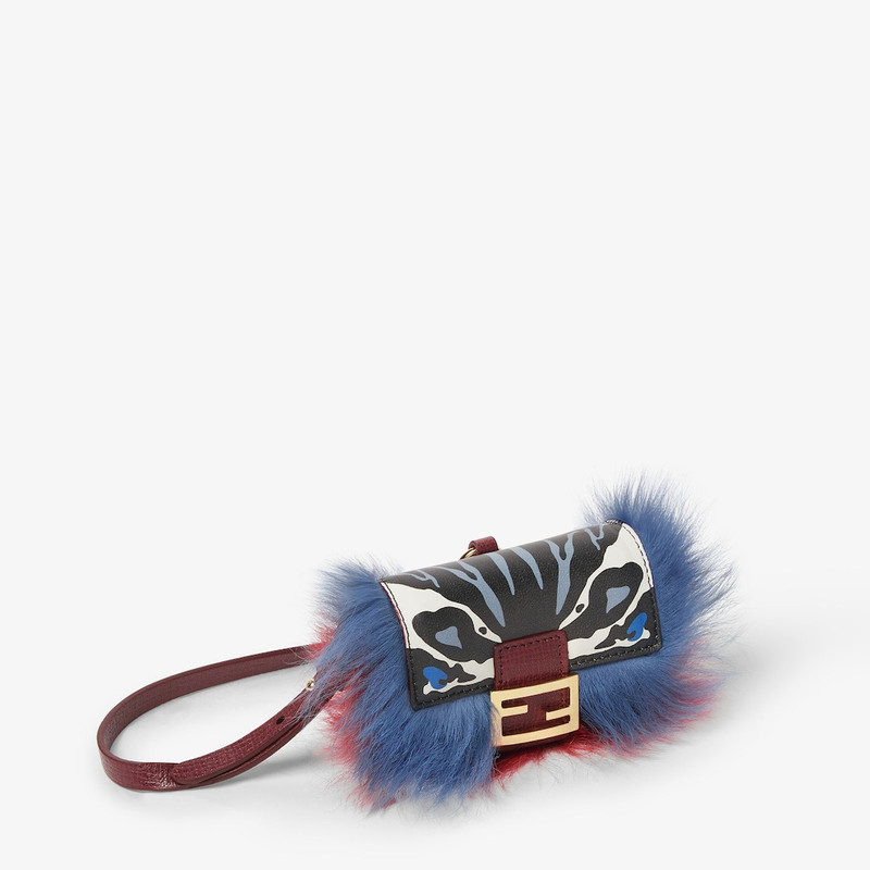 Nano Baguette Charm Printed leather and blue and red shearling charm 4