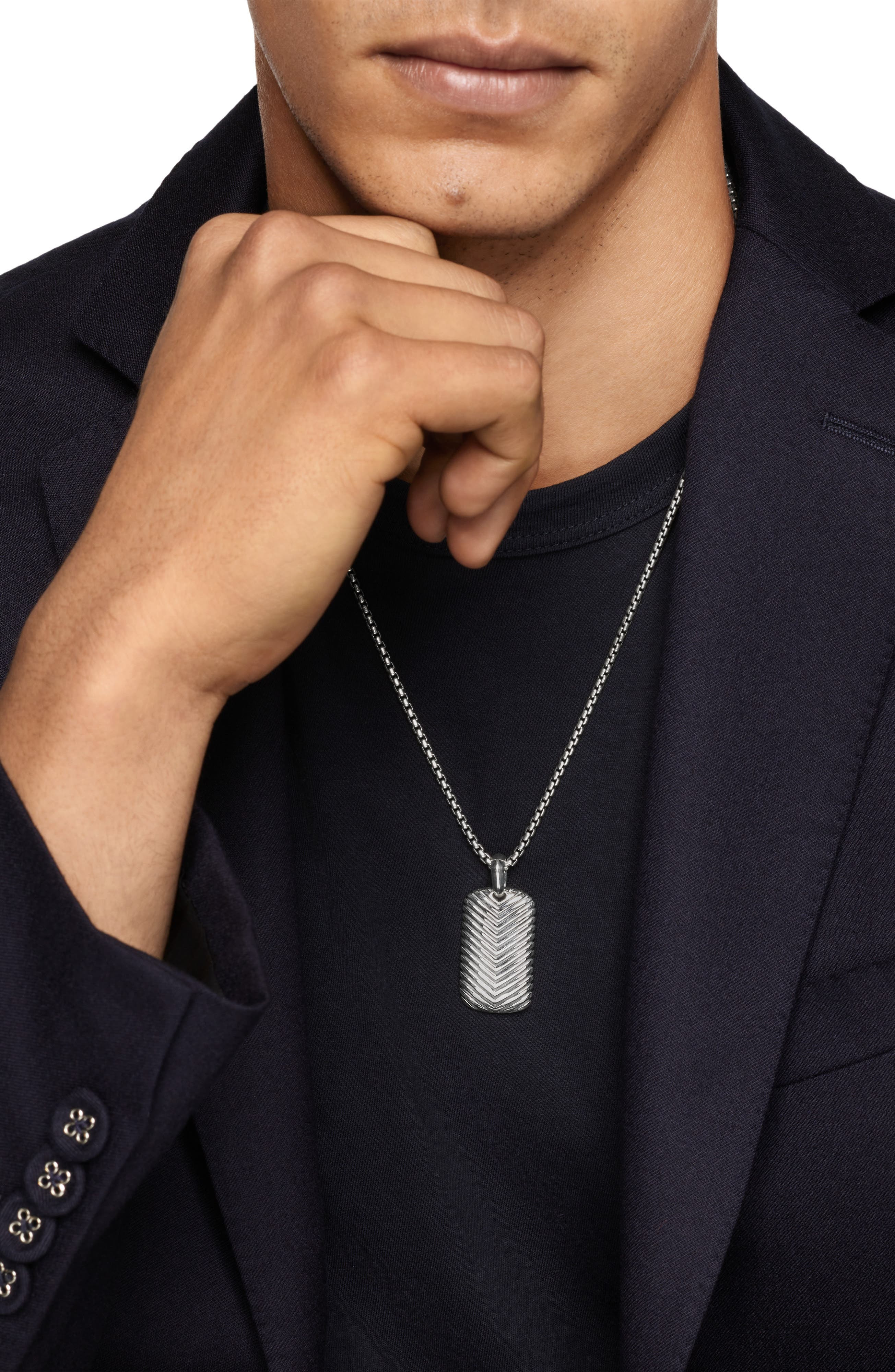 David Yurman Men's Chevron Tag in Black Titanium, 34mm in Silver at Nordstrom - 2