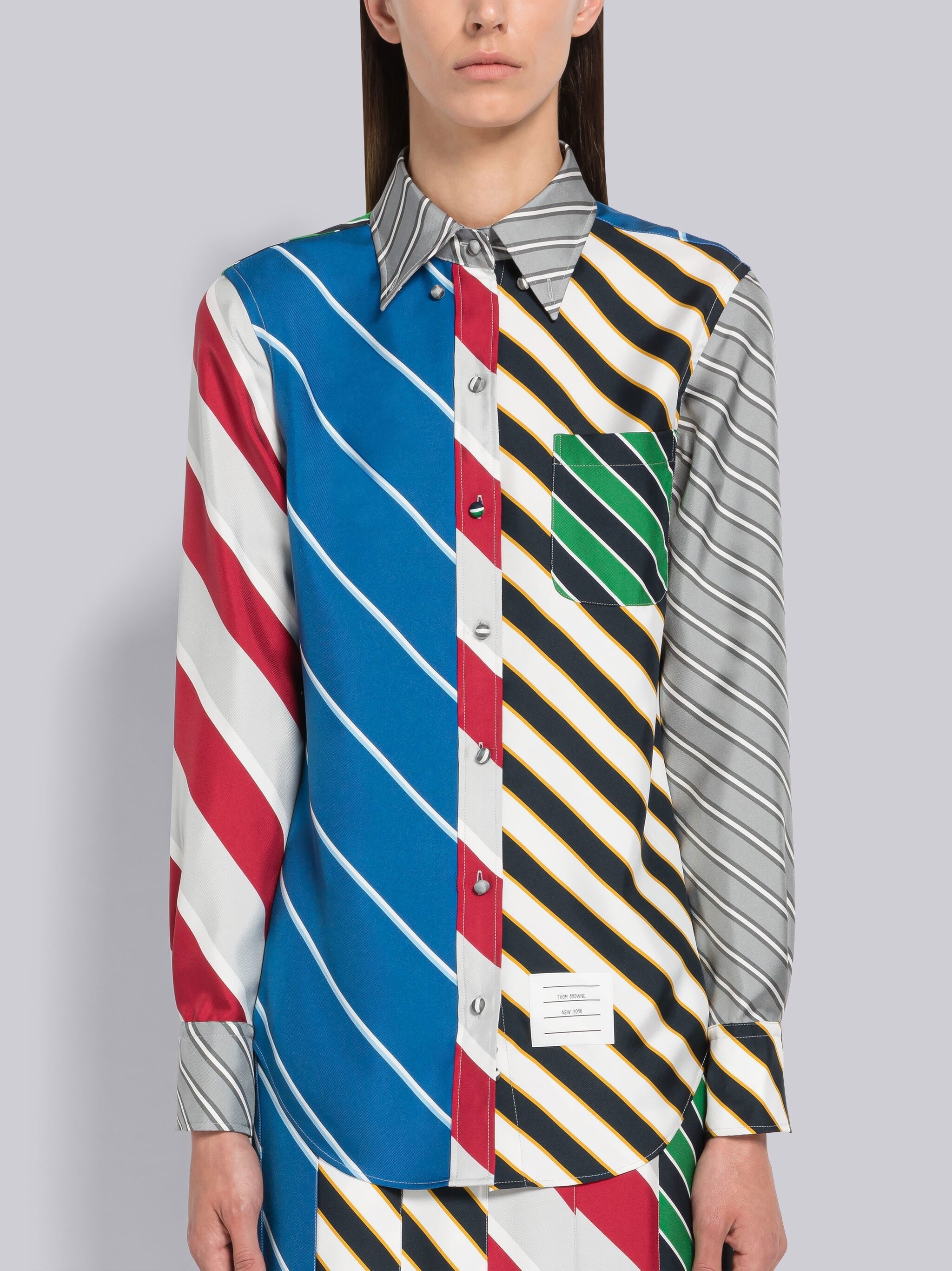 Fun-Mix Awning Stripe Silk Classic Point Collar Shirt - 3