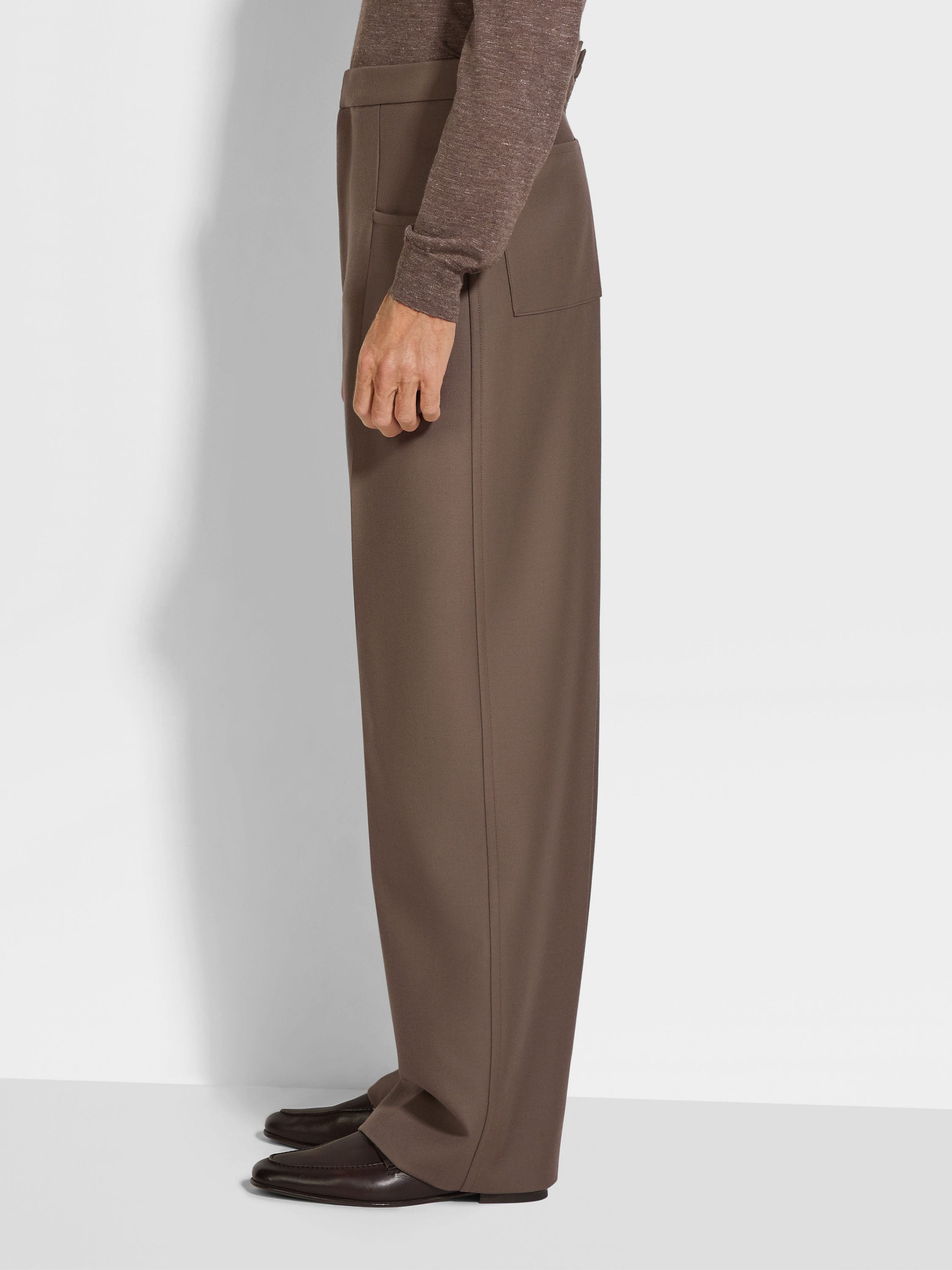 DARK TAUPE SILK AND WOOL PANTS - 4