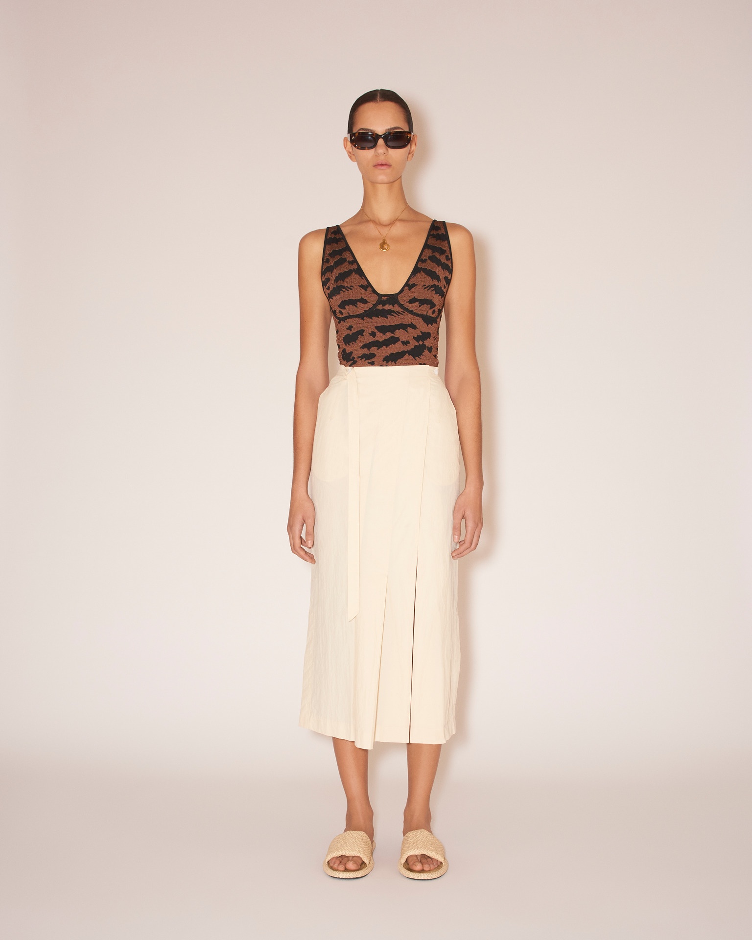 ENNA - Pleated heavy poplin wrap skirt - Creme - 3