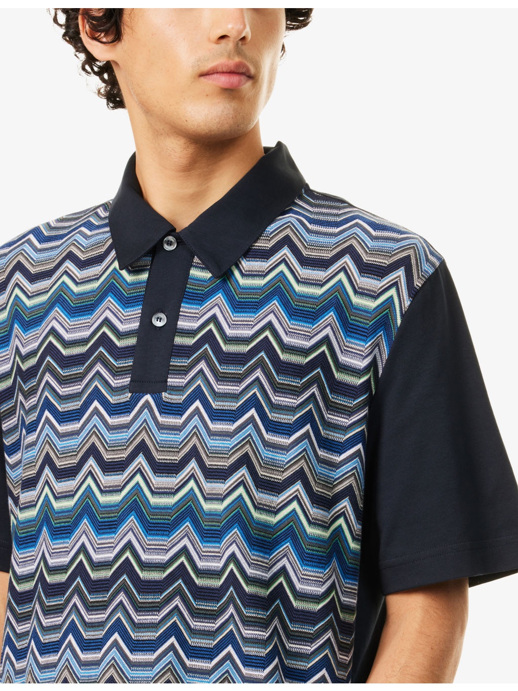 Chevron Knitted-Panel Cotton-Jersey Polo Shirt - 5