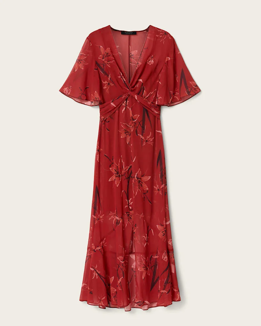 MOLLIE TWIST DETAIL FLORAL MIDI DRESS - 1