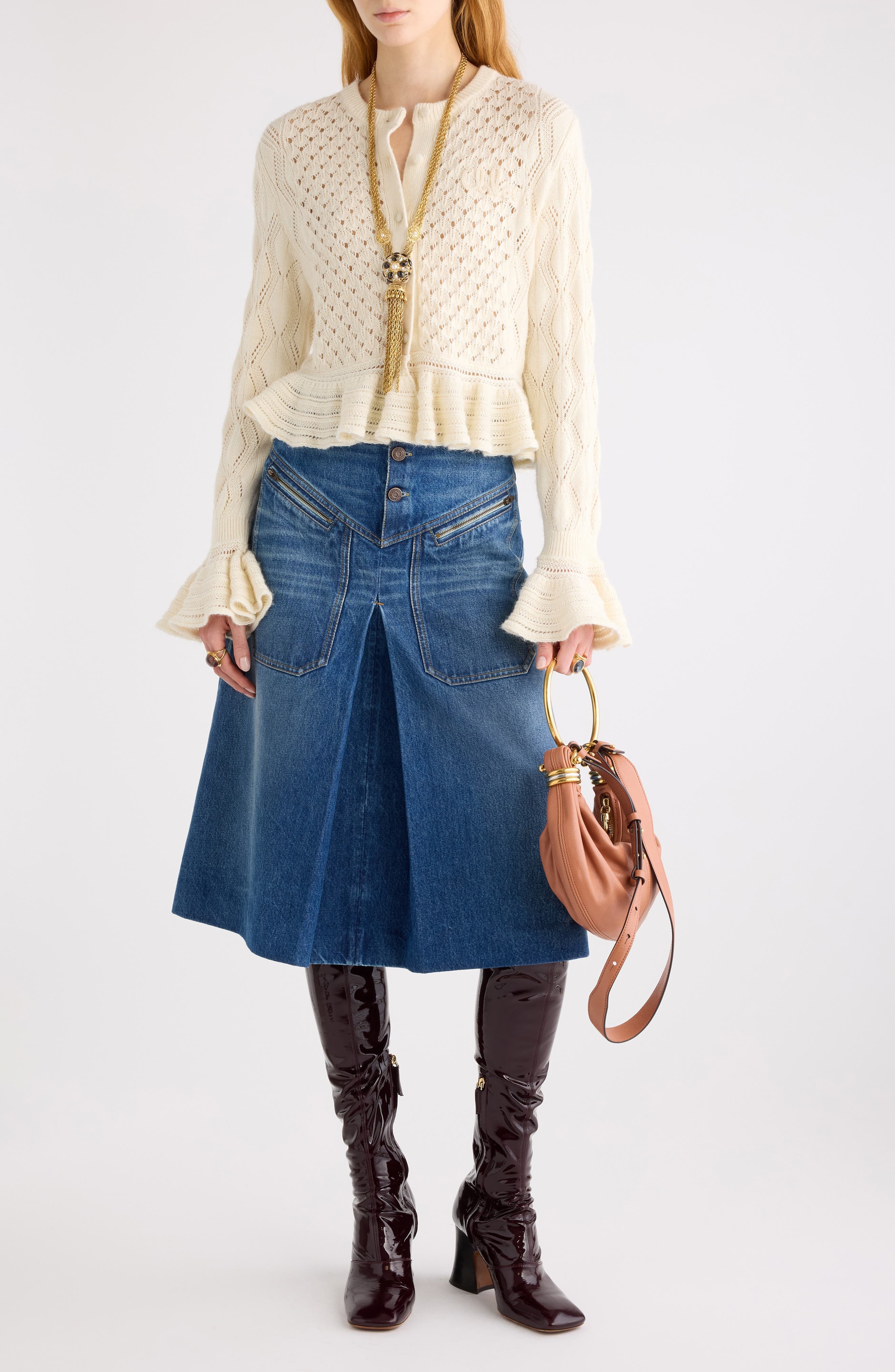 Chloé Mixed Pointelle Stitch Cotton, Alpaca & Silk Blend Cardigan in Iconic Milk at Nordstrom - 2