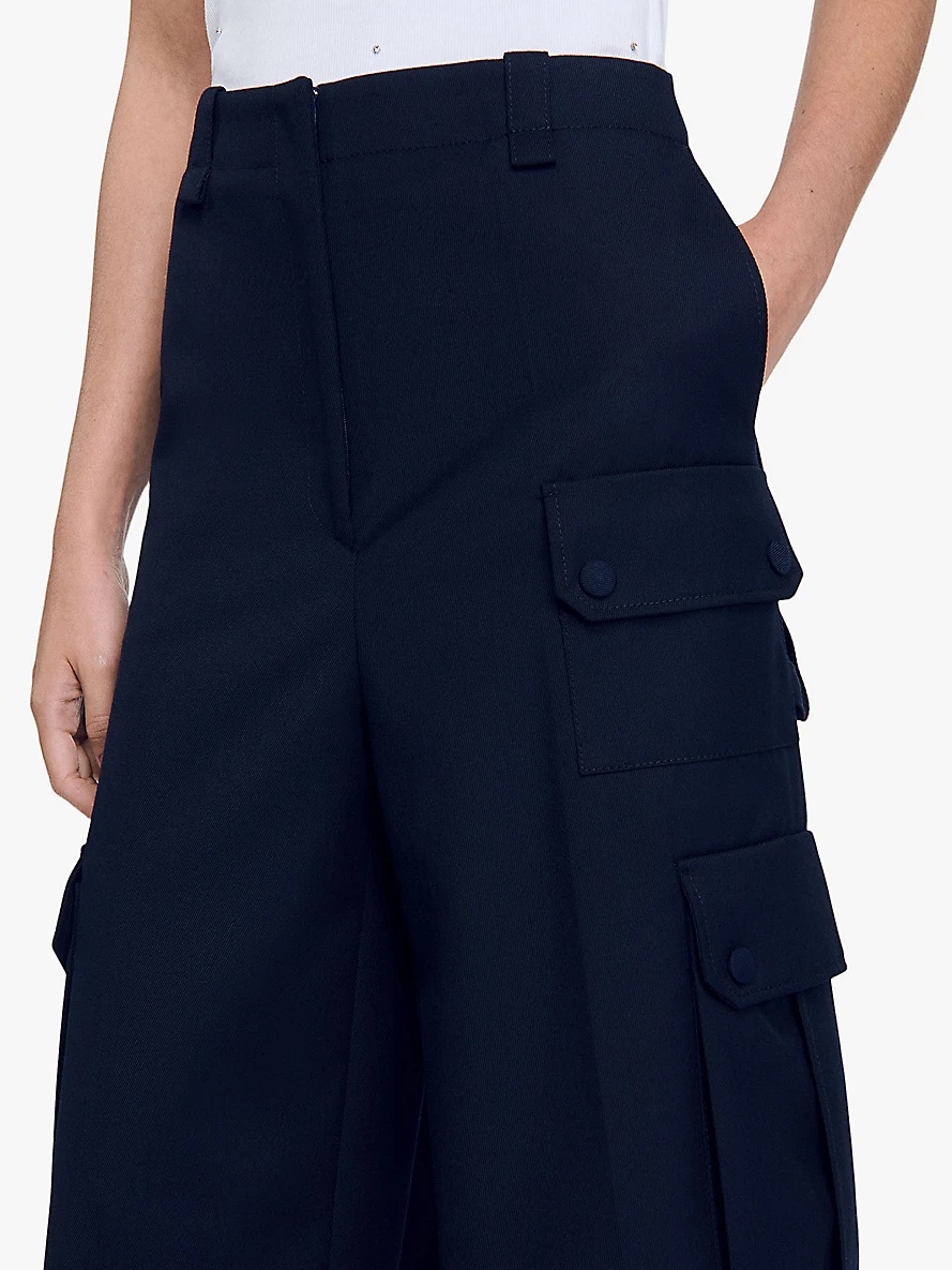 Multiple-pocket wide-leg wool-blend cargo trousers - 5