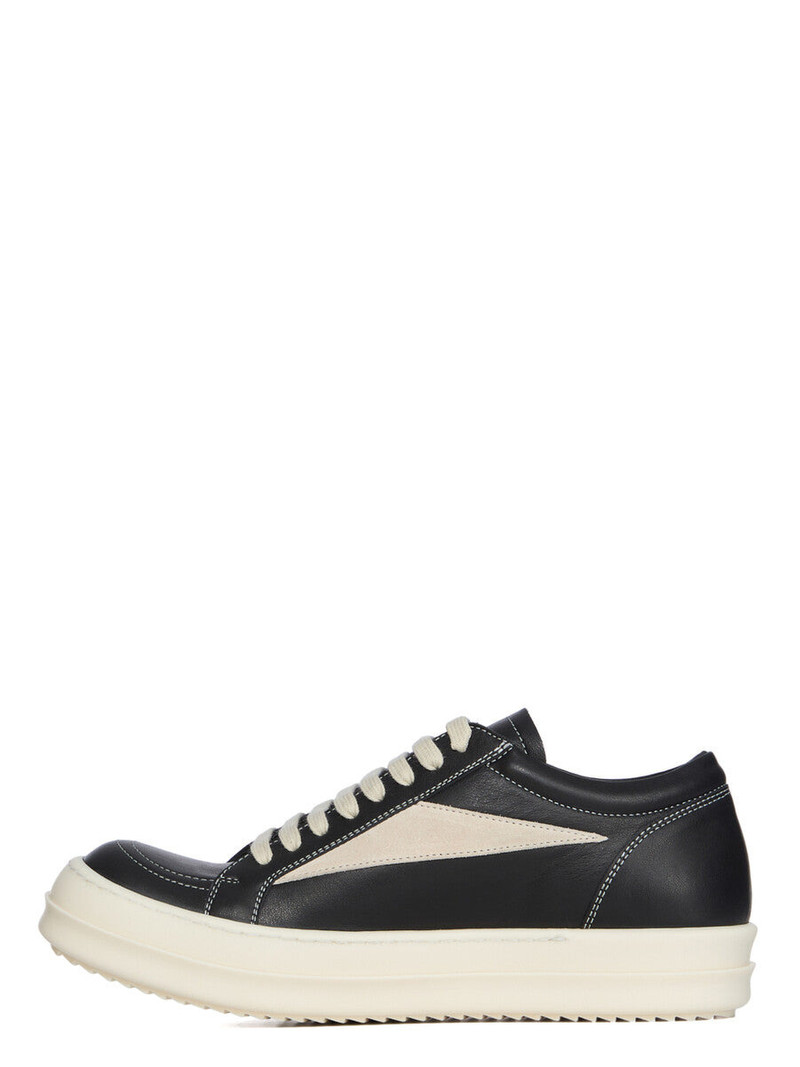 Rick Owens Vintage Suede-Trimmed Leather Sneakers Black outlook