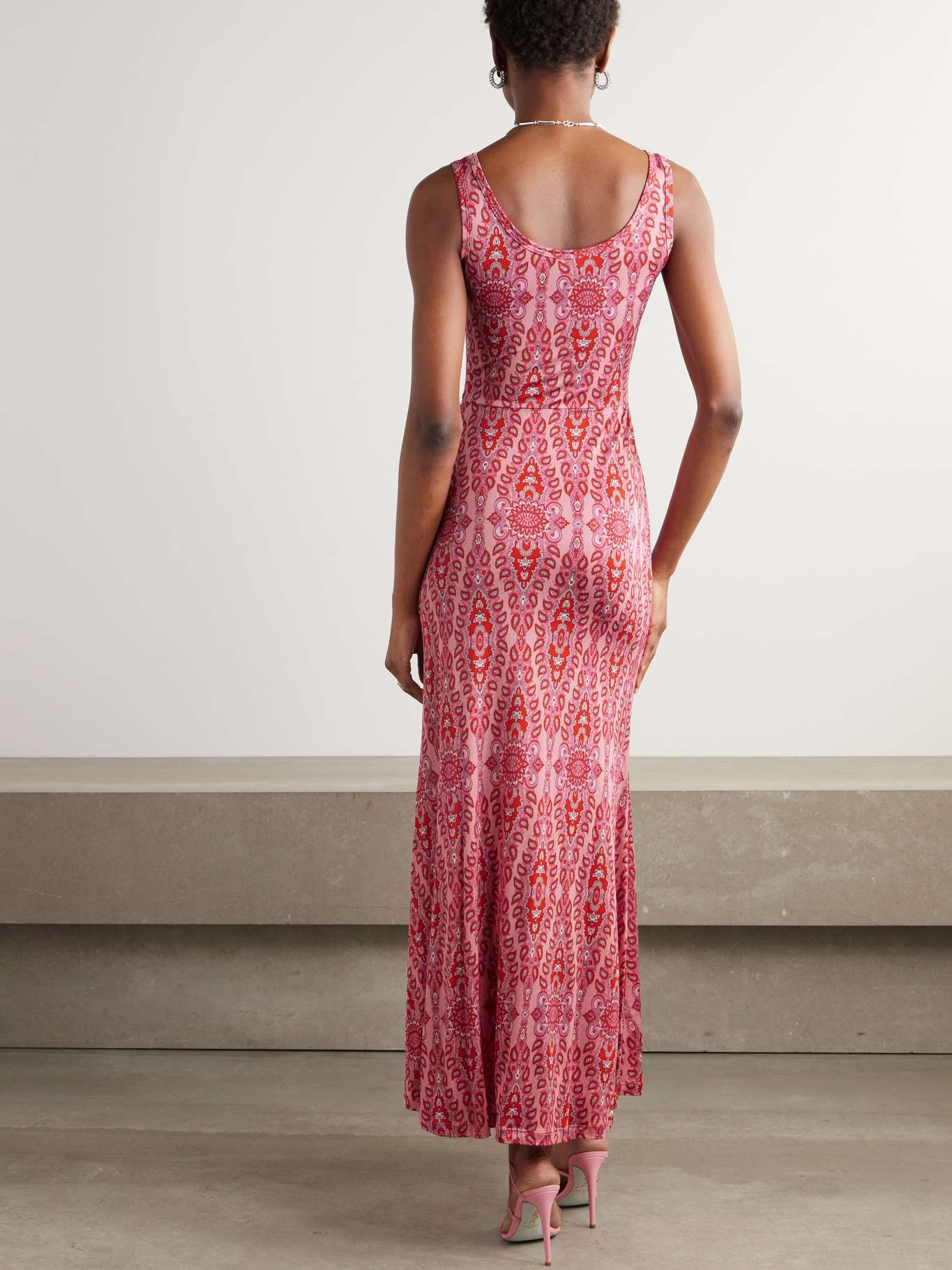 Printed knitted maxi dress Pink - 3