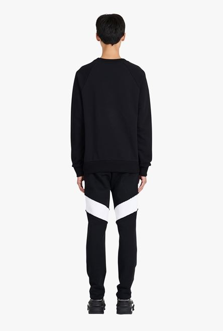 Black cotton sweatshirt with embroidered white Balmain Paris logo - 3