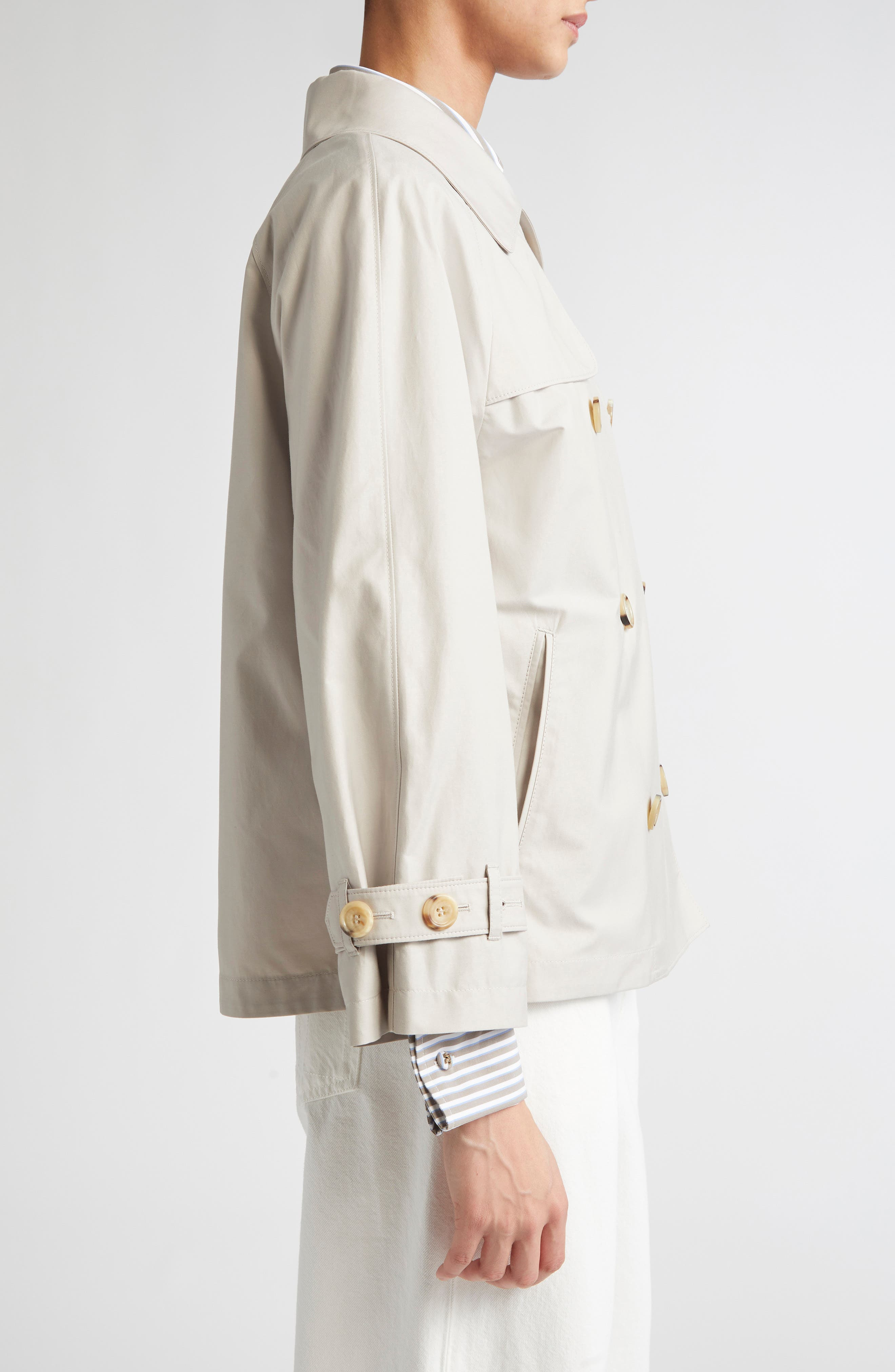 Max Mara Tina Water Repellent Twill Crop Trench Coat in Ecru at Nordstrom - 3