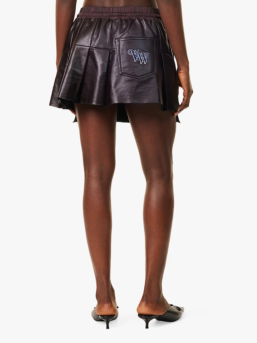 Cheerleader asymmetric-hem coated cotton-jersey mini skirt - 4