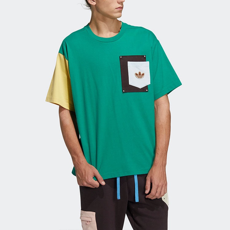 adidas originals Series Contrasting Colors Chest Pocket Round Neck Short Sleeve Green HC0341 - 2