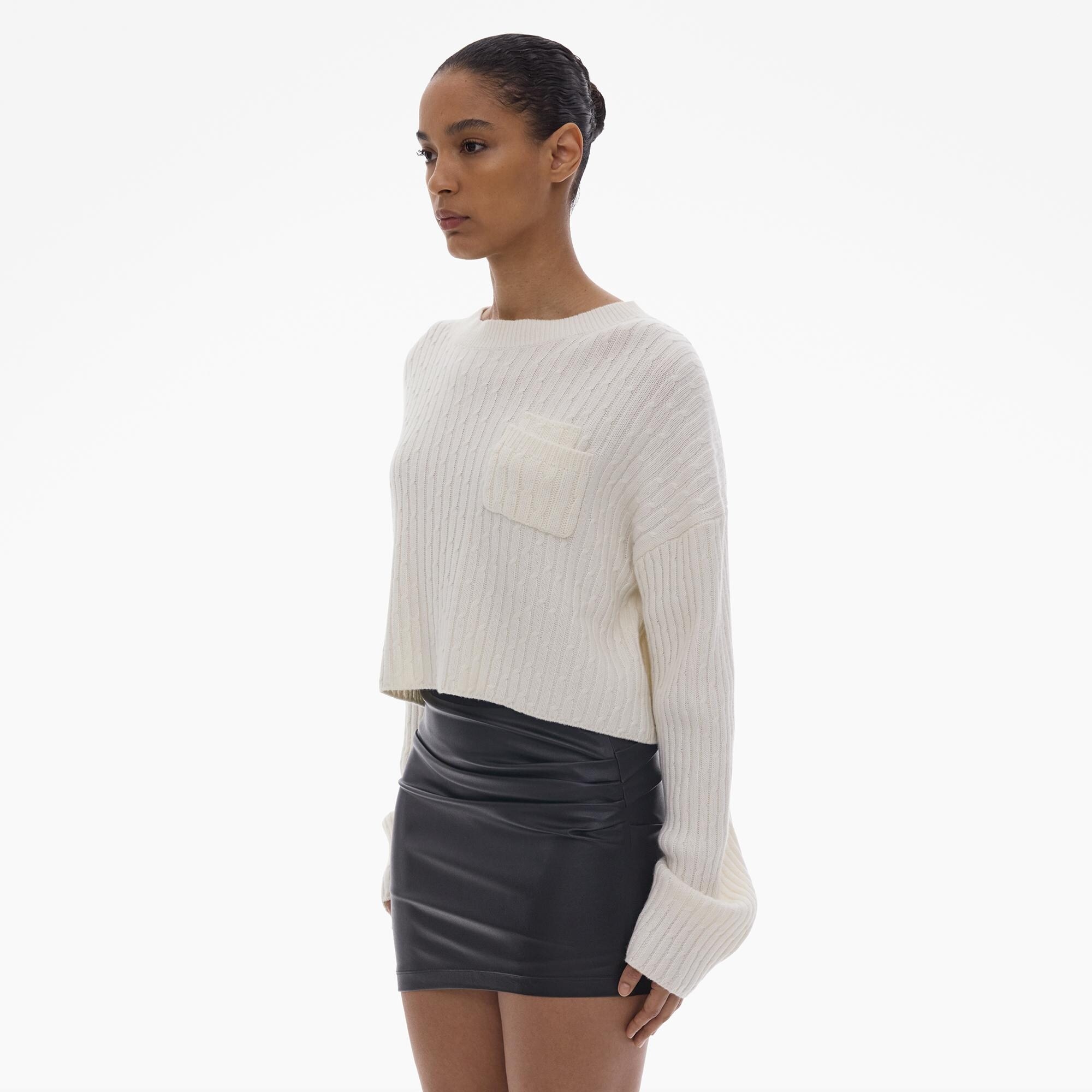 CROPPED CABLE KNIT SWEATER - 5