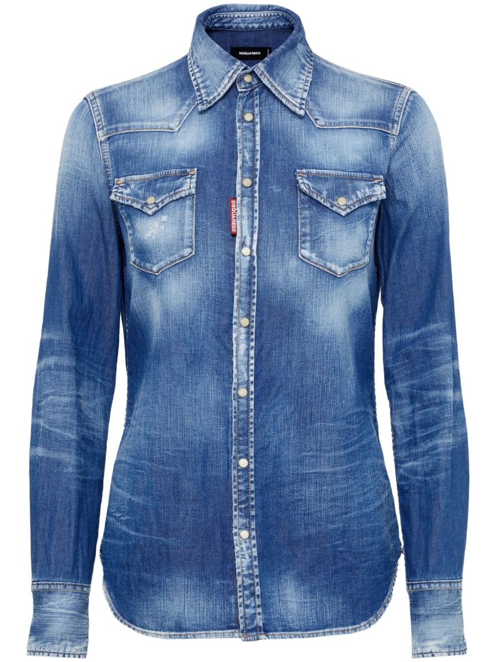 whiskering-effect denim shirt - 1