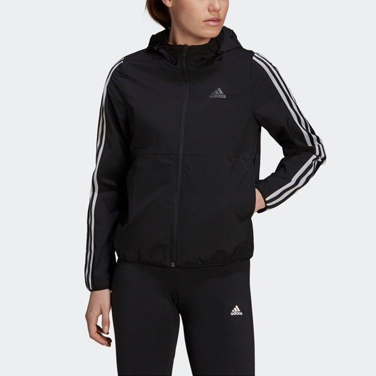 (WMNS) adidas Classic Stripe Woven Hooded Jacket Black GQ0596 - 3