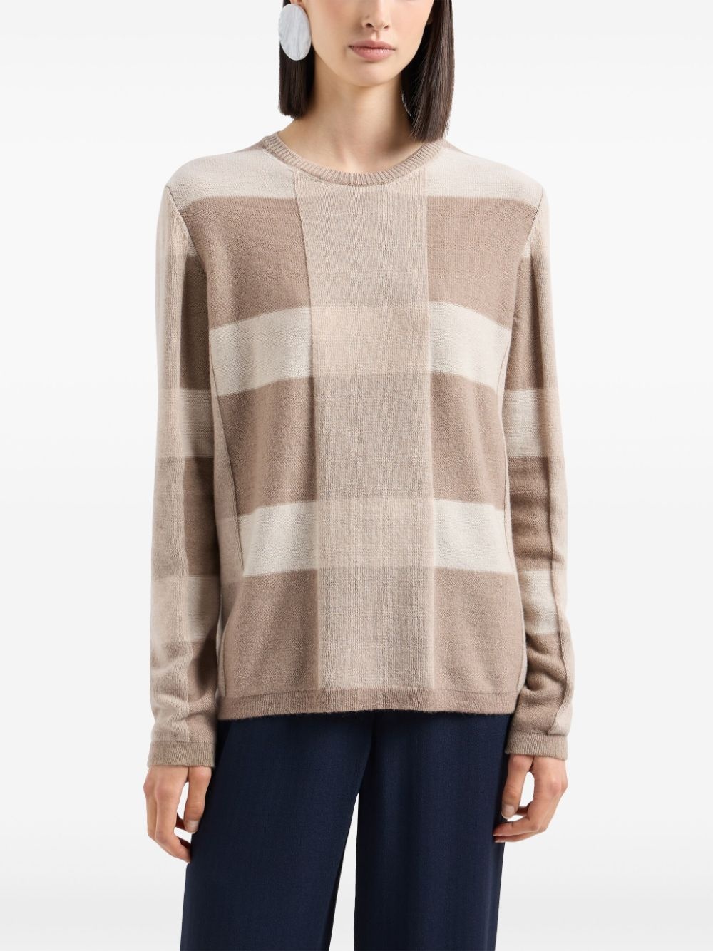 plaid long-sleeve knitted top - 2