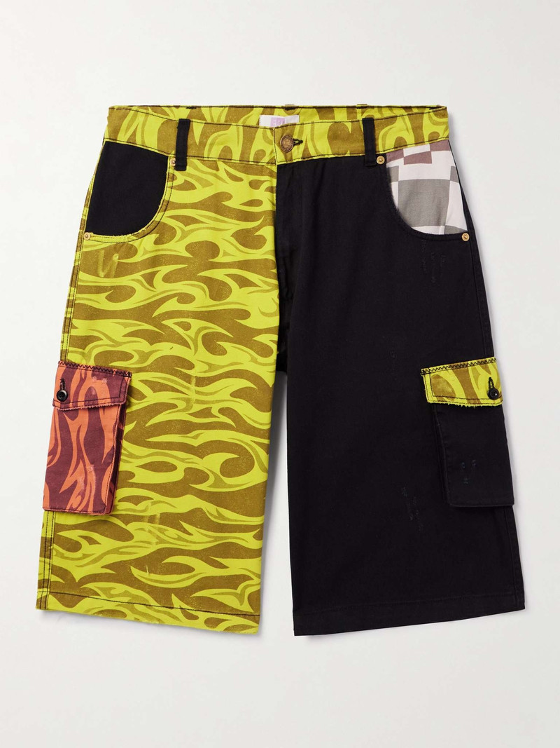 Straight-Leg Distressed Printed Cotton-Canvas Cargo Shorts - 1