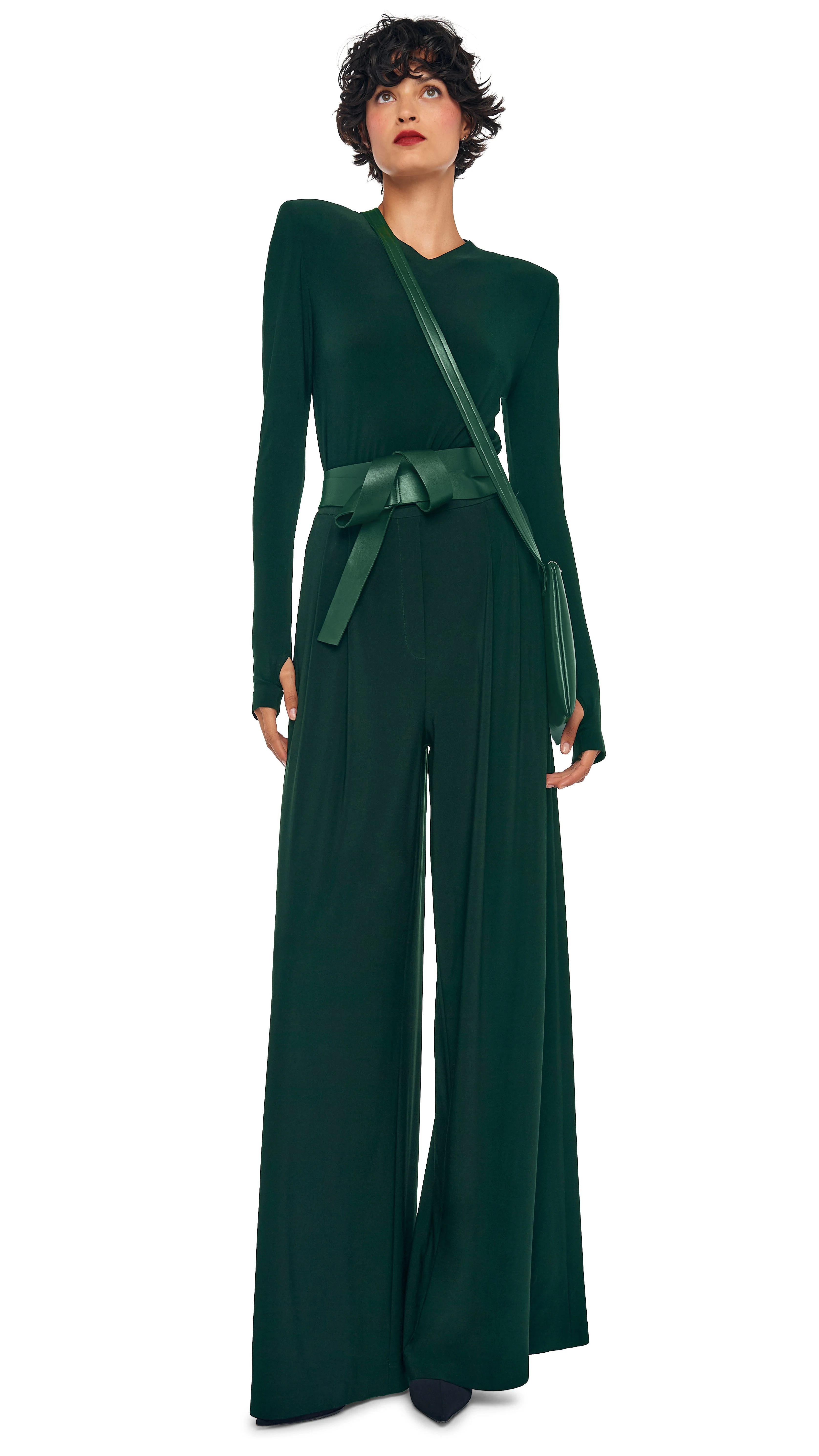 LONG SLEEVE SHOULDER PAD V NECK TOP - 1