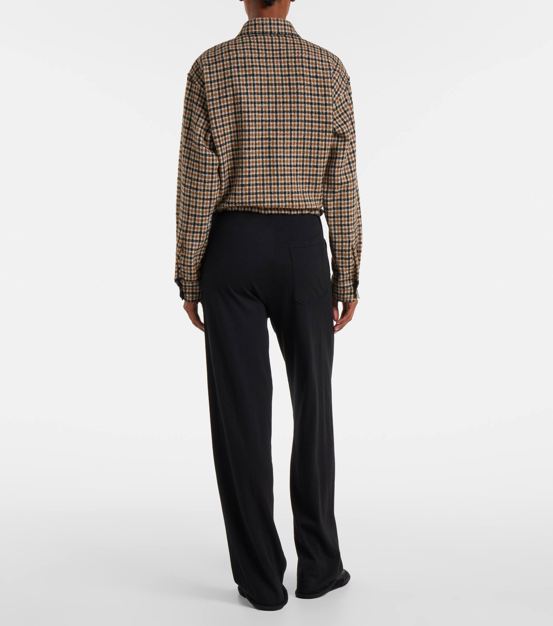 Checked cropped wool-blend shirt - 3
