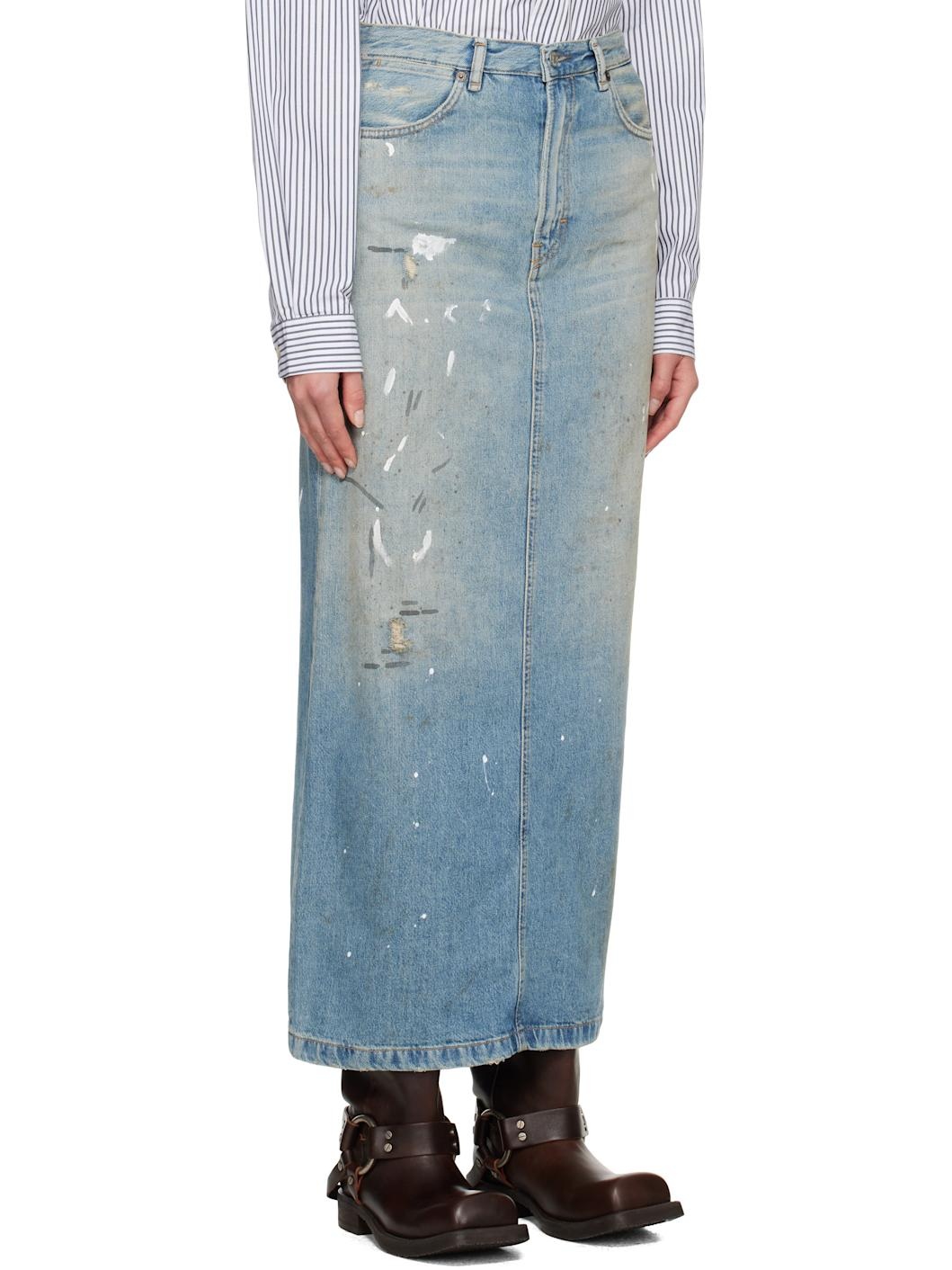 Blue Paint Splatter Denim Midi Skirt - 2