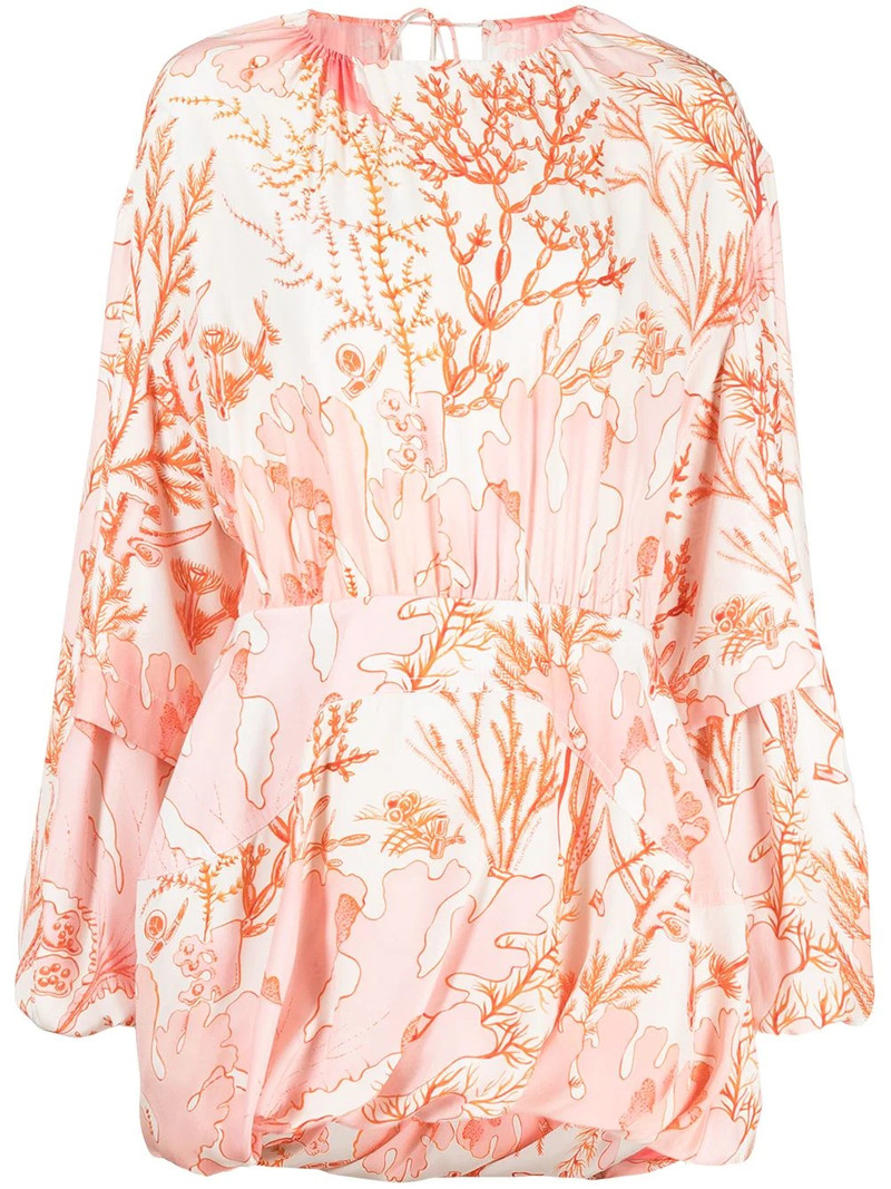 coral-print puffball mini-dress 1