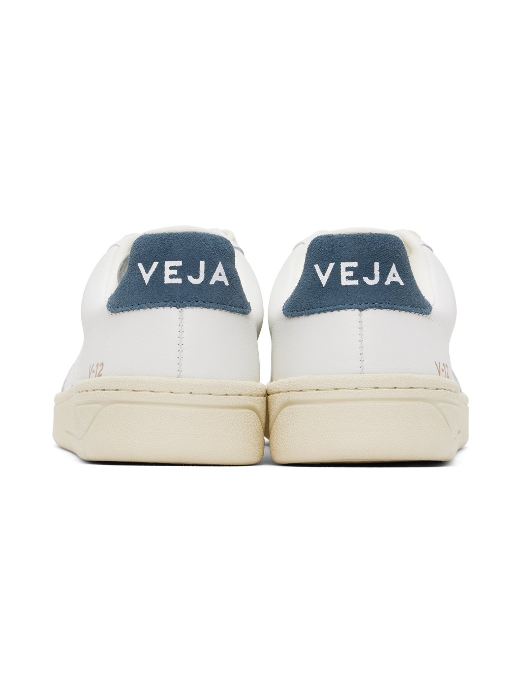 White & Navy V-12 Stitch Leather Sneakers - 2