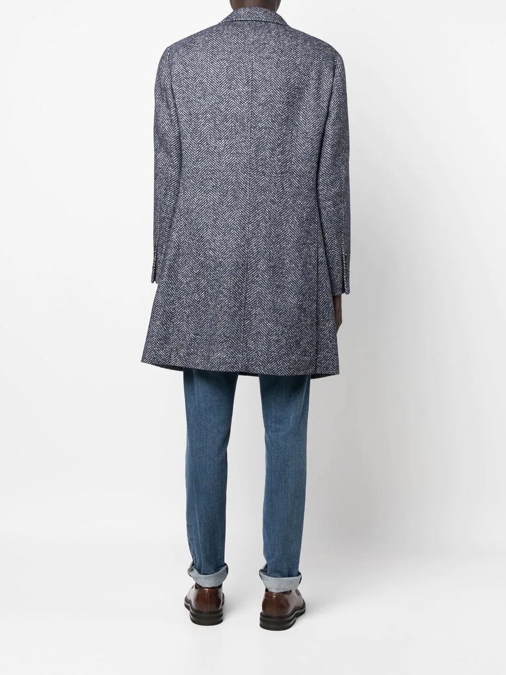 herringbone-pattern midi coat - 4