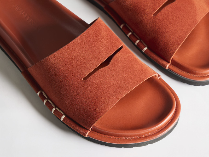 JW Anderson MENS FUSSBETT LOAFER SUEDE SLIDES IN RUST outlook
