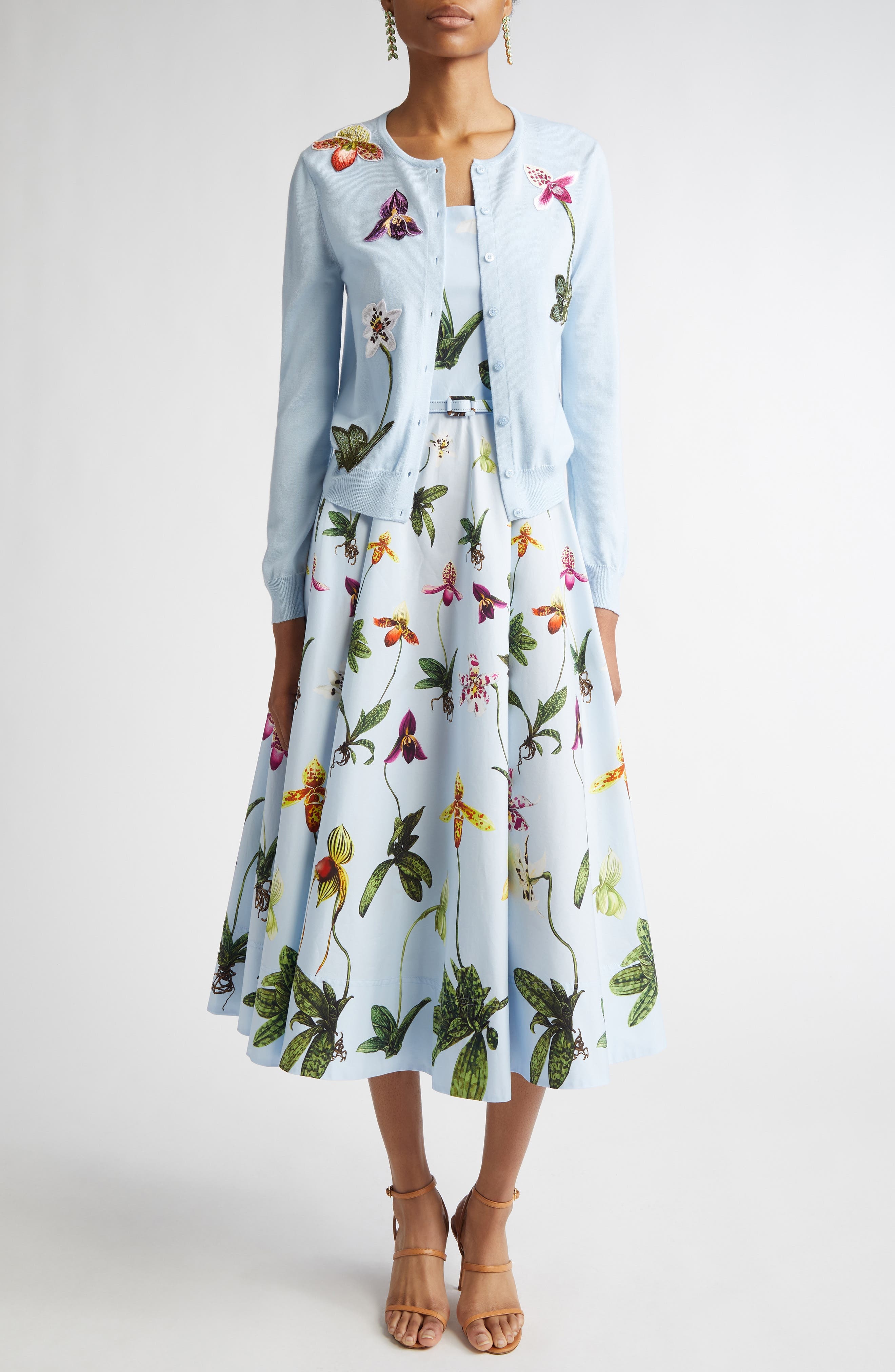 Oscar de la Renta Orchid Embroidered Virgin Wool Cardigan in Light Blue at Nordstrom - 2