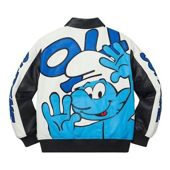 Supreme Smurfs Leather Varsity Jacket 'Black Blue White' SUP-FW20-166 - 2